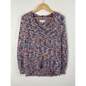 Lou & Grey For LOFT Soft‎ Cozy Crochet Sweater Size Small Blue Orange Colorful